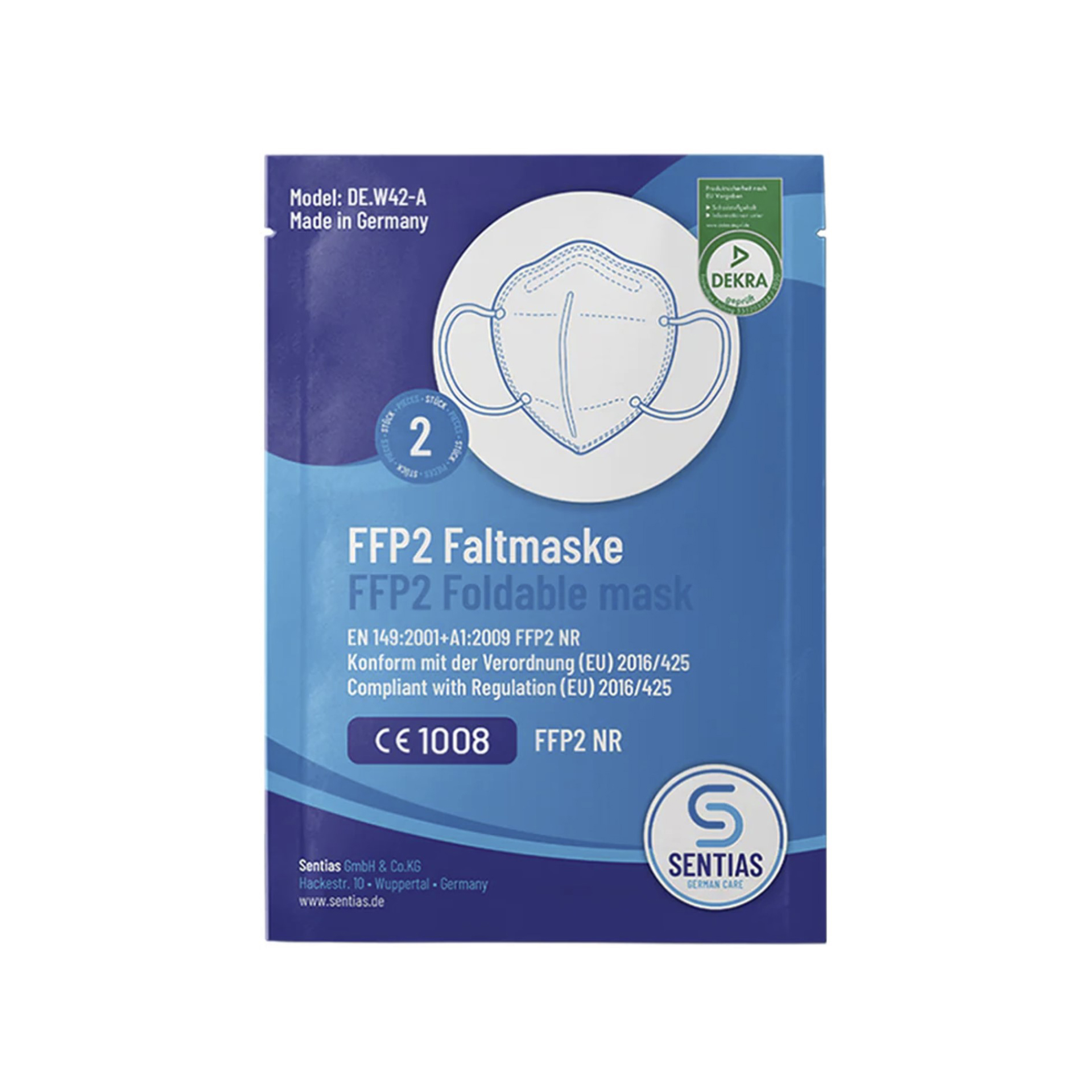 FFP2 Faltmaske, EN149 Modell DE.W42-A (Made in Germany) (2 Stk.)